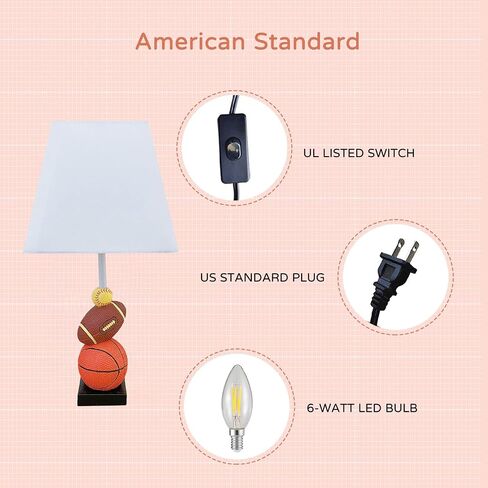 Kids Table Lamp, 14 Inch Football, Basketball & Baseball Design with Cute Lampshade, Sports-Themed lamp Ideal for Children's Bedroom Decor, Bedside Lamp Includes LED Bulb in Saudi Arabia