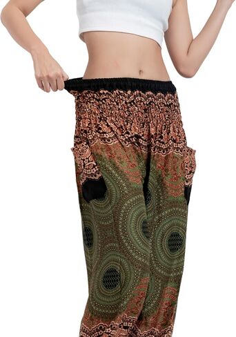 بنطال اليوغا Boho Harem بخصر مدخن - مريح لليوجا والملابس الكاجوال والمهرجانات in Saudi Arabia