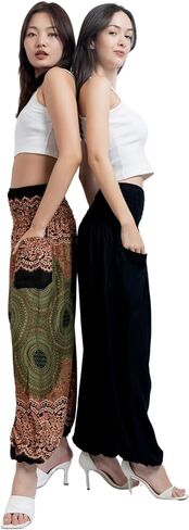 بنطال اليوغا Boho Harem بخصر مدخن - مريح لليوجا والملابس الكاجوال والمهرجانات in Saudi Arabia