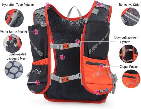 Lixada Hydration Backpack Running Vest, 5L Hydration Pack Lightweight Reflective Water Backpack with 1.5L Water Bladder & 2pcs 450ml Water Bottles for Women & Men Trail Running Marathon Race Hiking in Saudi Arabia