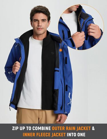 BALEAF Men's Rain Jacket 3 In 1 Winter Ski Waterproof Windbreaker Hooded Reflective Packable with Polar Fleece Jacket in Saudi Arabia