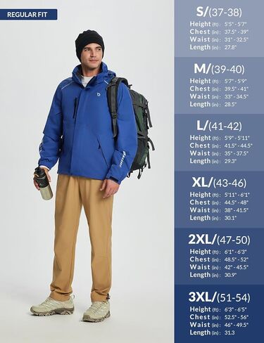 BALEAF Men's Rain Jacket 3 In 1 Winter Ski Waterproof Windbreaker Hooded Reflective Packable with Polar Fleece Jacket in Saudi Arabia