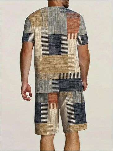 SOLY HUX Men's 2 Piece Summer Outfits Plaid Short Sleeve T Shirt and Drawstring Shorts Set in Saudi Arabia
