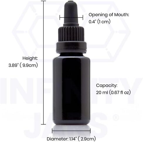 Infinity Jars Glass Dropper Bottle Ultraviolet Black Glass Tincture Bottle 20ML (.67 Fl oz)w Eye Droppers Caps, Leak-Proof Travel Bottle for Essential Oils Liquids, Amber Glass Dropper Bottle 10 Pack in Saudi Arabia