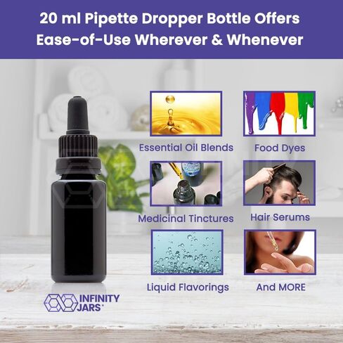 Infinity Jars Glass Dropper Bottle Ultraviolet Black Glass Tincture Bottle 20ML (.67 Fl oz)w Eye Droppers Caps, Leak-Proof Travel Bottle for Essential Oils Liquids, Amber Glass Dropper Bottle 10 Pack in Saudi Arabia