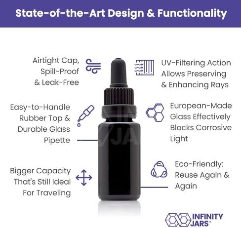 Infinity Jars Glass Dropper Bottle Ultraviolet Black Glass Tincture Bottle 20ML (.67 Fl oz)w Eye Droppers Caps, Leak-Proof Travel Bottle for Essential Oils Liquids, Amber Glass Dropper Bottle 10 Pack in Saudi Arabia