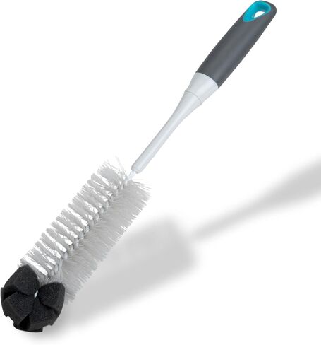 Smart Design Bottle Brush - Comfort Non-Slip Grip Handles - Non-Scratch - Odor Resistant - Dishwasher Safe - for Cleaning Water Bottles, Baby Bottles & Glassware (14" Long) [Gray & Sunset Orange] in Saudi Arabia