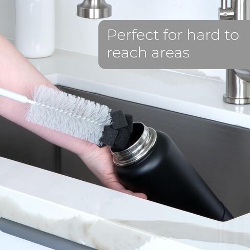 Smart Design Bottle Brush - Comfort Non-Slip Grip Handles - Non-Scratch - Odor Resistant - Dishwasher Safe - for Cleaning Water Bottles, Baby Bottles & Glassware (14" Long) [Gray & Sunset Orange] in Saudi Arabia
