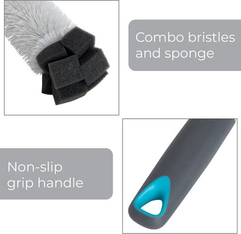 Smart Design Bottle Brush - Comfort Non-Slip Grip Handles - Non-Scratch - Odor Resistant - Dishwasher Safe - for Cleaning Water Bottles, Baby Bottles & Glassware (14" Long) [Gray & Sunset Orange] in Saudi Arabia