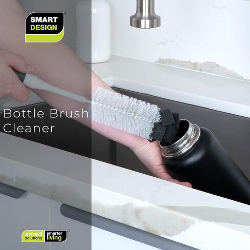 Smart Design Bottle Brush - Comfort Non-Slip Grip Handles - Non-Scratch - Odor Resistant - Dishwasher Safe - for Cleaning Water Bottles, Baby Bottles & Glassware (14" Long) [Gray & Sunset Orange] in Saudi Arabia