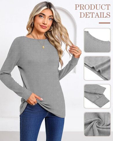 Huukeay 3 Pack Women's Long Sleeve Shirts Boat Neck Basic Cotton Tee Casual Loose Fit Fall Pullover Tops for Ladies in Kuwait