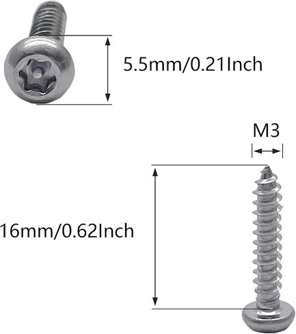 M3x16mm رأس مستدير سداسي توركس مع برغي حافر ذاتيًا 304 من الفولاذ المقاوم للصدأ برغي مقاوم للعبث (100 قطعة) in Kuwait