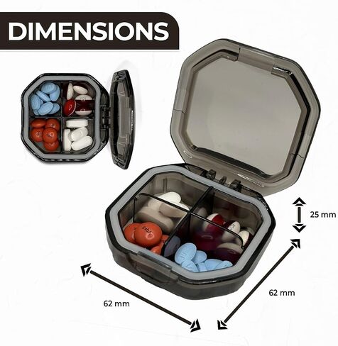 Travel Pill Organizer - Durable, Watertight Pill Case Travel Size with 4 Compartments - Compact Pill Travel Case for Vitamins, Supplements, Medicine - Travel Pill Container for Purse (Gray) in Saudi Arabia