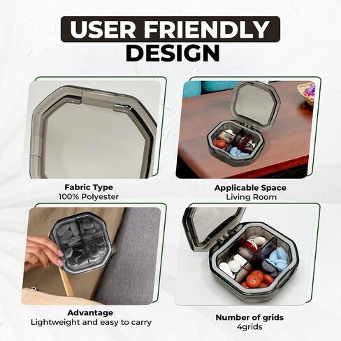 Travel Pill Organizer - Durable, Watertight Pill Case Travel Size with 4 Compartments - Compact Pill Travel Case for Vitamins, Supplements, Medicine - Travel Pill Container for Purse (Gray) in Saudi Arabia