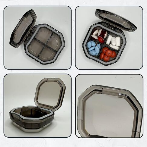 Travel Pill Organizer - Durable, Watertight Pill Case Travel Size with 4 Compartments - Compact Pill Travel Case for Vitamins, Supplements, Medicine - Travel Pill Container for Purse (Gray) in Saudi Arabia