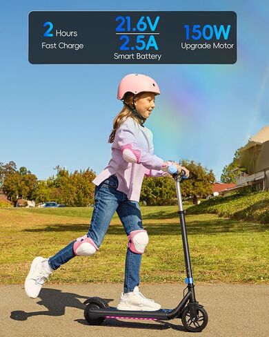 H30Max Kids Electric Scooter, 150W Motor, LED Lights, Bluetooth Music, Dual Brakes, Fast Charging in Saudi Arabia