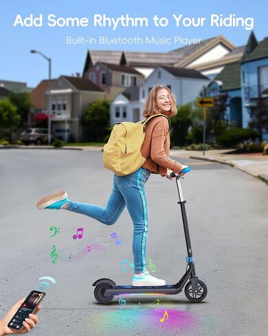 H30Max Kids Electric Scooter, 150W Motor, LED Lights, Bluetooth Music, Dual Brakes, Fast Charging in Saudi Arabia
