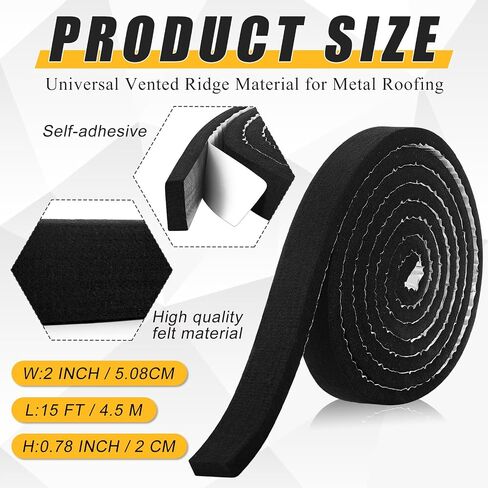 2 Pcs 2"w x 15'l (30'l Total) Metal Roofing Universal Vented Ridge Material Panel Felt Closure Strips Roofing Panels Felt Tape Self Adhesive Insulation Weather Windproof Waterproof Seal in Saudi Arabia