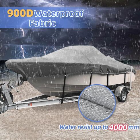 غطاء قارب 900D، أغطية قوارب شديدة التحمل مقاومة للماء والأشعة فوق البنفسجية، غطاء قارب معدني مقاوم للرياح بالكامل يناسب هيكل V، ثلاثي الهيكل، Runabout، طول 17'-19'، عرض شعاع يصل إلى 96 بوصة in Kuwait