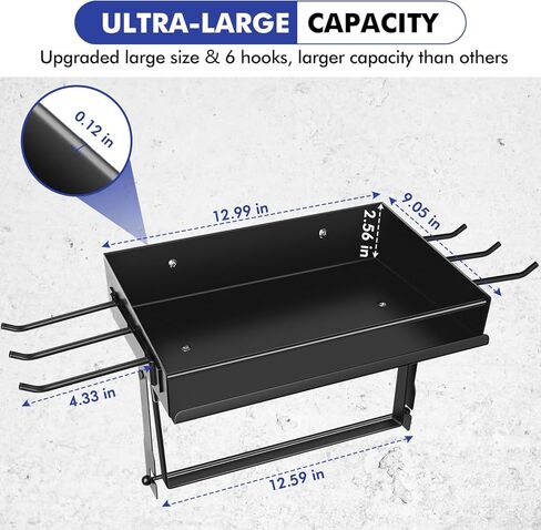 حامل مناشف ورقية للمرآب مع رف، حامل مناشف ورقية معدنية ممتازة مثبت على الحائط مع 6 خطافات، تمزق بيد واحدة، تنظيم المرآب وتخزينه، عالي التحمل يحمل 50 رطلاً، محطة التنظيف السريعة المثالية in Kuwait