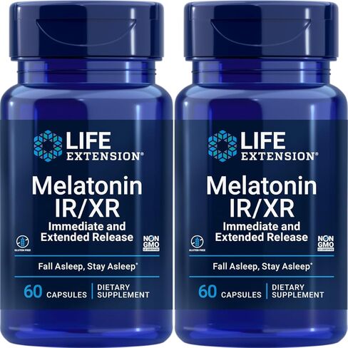Life Extension Melatonin IR/XR، 1.5 مجم، تركيبة فورية وممتدة لدعم النوم الأمثل، إيقاعات يومية صحية، دفاع خلوي، خالي من الغلوتين، غير معدل وراثيًا، 2 × 60 كبسولة in Saudi Arabia