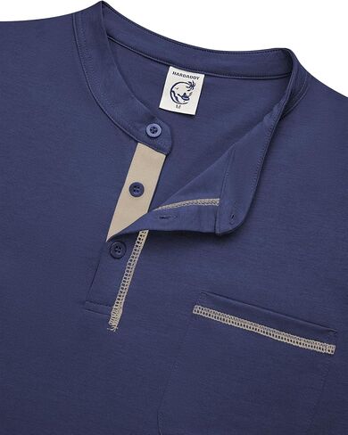 Hardaddy Men's Contrast Color Henley T-Shirt Long Sleeve Classic Henley Shirt Buttons Crewneck Pullover Top with Pocket in Kuwait