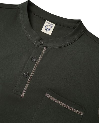 Hardaddy Men's Contrast Color Henley T-Shirt Long Sleeve Classic Henley Shirt Buttons Crewneck Pullover Top with Pocket in Kuwait