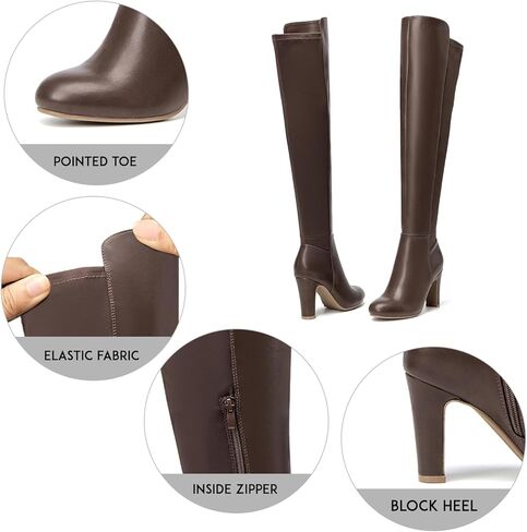SelenePair Women's Over The Knee Boots Stretch Thigh High Block Mid Heel Boot Fashion Side Zip Winter Boots in Kuwait