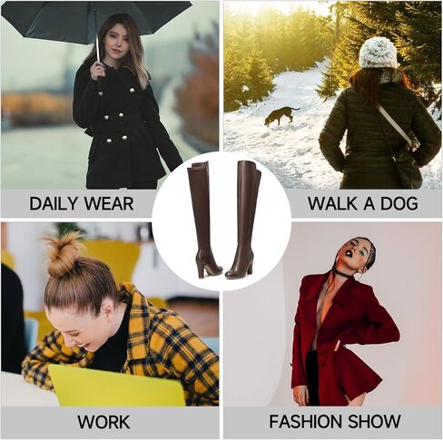 SelenePair Women's Over The Knee Boots Stretch Thigh High Block Mid Heel Boot Fashion Side Zip Winter Boots in Kuwait