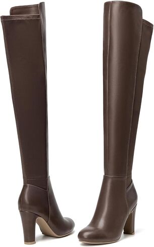 SelenePair Women's Over The Knee Boots Stretch Thigh High Block Mid Heel Boot Fashion Side Zip Winter Boots in Kuwait