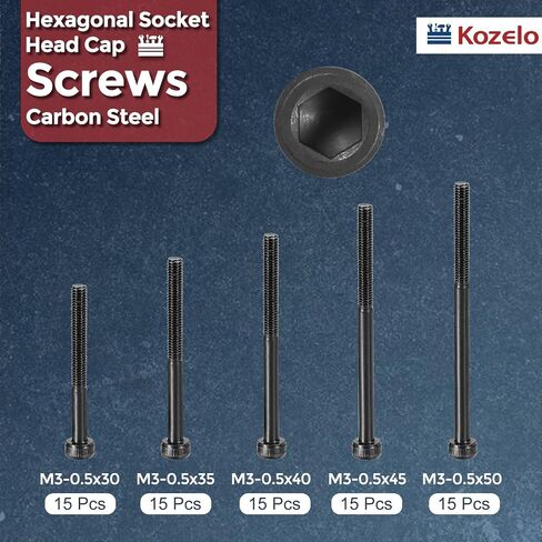 50pcs M4 Socket Head Cap Screws Bolts Nuts Assortment Kit - [M4x30/35/40/45/50mm] Alloy Steel Fully Threaded Black Oxide 12.9 Internal Hex Screw for 3D Printer Use in Kuwait