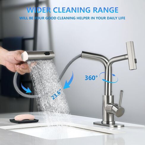TRIPHIL Waterfall Bathroom Faucets with 3 Mode Pull Down Sprayer,Single Handle Modern Bath Sink Faucet with Pop Up Drain and Deck Plate,Matte Black 1 Hole RV, Bar,Restroom,Lavatory,Vanity Tap in Saudi Arabia