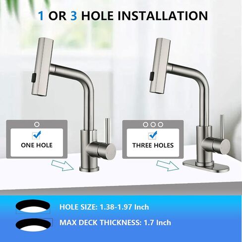 TRIPHIL Waterfall Bathroom Faucets with 3 Mode Pull Down Sprayer,Single Handle Modern Bath Sink Faucet with Pop Up Drain and Deck Plate,Matte Black 1 Hole RV, Bar,Restroom,Lavatory,Vanity Tap in Saudi Arabia