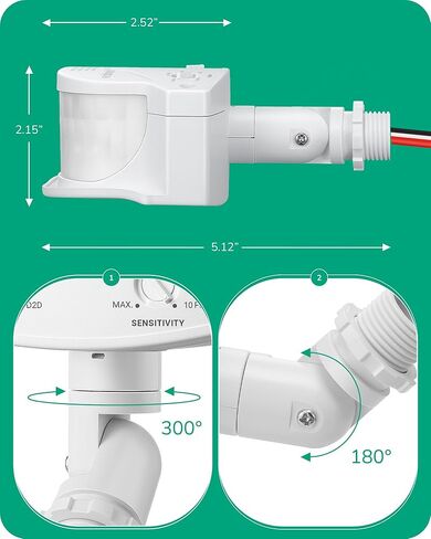 EDISHINE 240 Degree Motion Sensor, Automatic Dusk to Dawn, 120V AC Motion PIR Sensor, Adjustable Delay Time & Detection Range, Replacement Motion Security Floodlight Sensor, Black, UL Listed in Kuwait