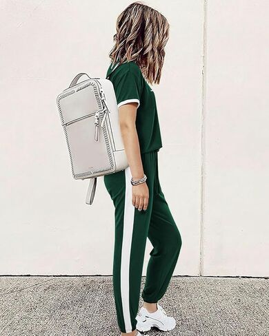 Amkoyam Women's Two Piece Outfits 2024 Summer Short Sleeve Tops With Drawstring Long Pants Tracksuit Jogger Lounge Set in Kuwait