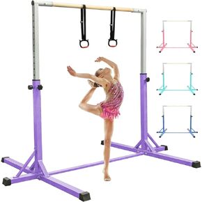 FBSPORT Gymnastics Bar for Kids with Rings, Adjustable Height Gymnastic Kip Bar Horizontal Bars, Junior Training Bar Children Folding Monkey Bars Gymnastic Equipment for Home Gymnastic Center