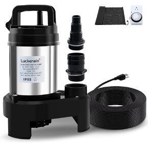 Sewage Pump 1HP Stainless Steel Sump Pump 6500 GPH Submersible Pump for Swimming Pool,Sewer and Flooded Basement,Effluent Pump with Timer,Pond Pumps for Outdoor Ponds,50ft Power Cord