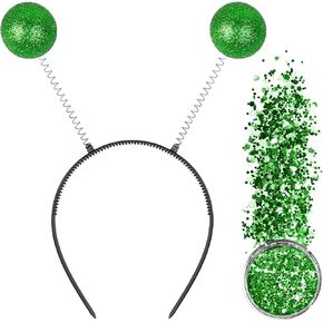 Alien Headband Halloween Alien Costume Accessories Alien Antenna Headband with Face & Body Chunky Glitter Space Theme Party Favors for Adults Women Kids