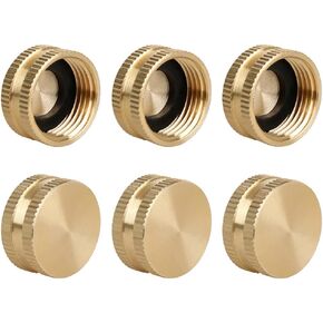 Joywayus 3/4" GHT Female Garden Hose Cap Brass Watering Fittings with Washers(Pack of 6)