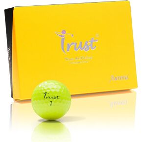Trust Golf Ball, Aurora Bright Yellow, Soft, Distance, Straight Flight, and Easy to Spot, Crystal Urethane Covered, 3-Piece (12 Balls)