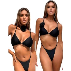 OYOANGLE Women's 3D Rose Cut Out One Piece Swimsuit Criss Cross Backless Thong Bating Suits
