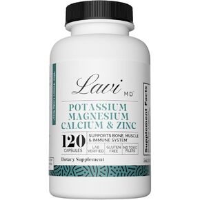 Lavi MD Potassium Magnesium Zinc Calcium Supplement – Premium Support for Bone & Muscle Health – Promotes Optimal Calcium Absorption – Magnesium Potassium Zinc Aspartate – 120 Capsules