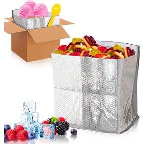 حاوية تخزين الطعام المعزولة ABC PACK & SUPPLY - 8 × 8 × 8 بوصة، 10 عبوات فضية، طراز معدني، مقاومة للتسرب للأسماك المجمدة واللحوم