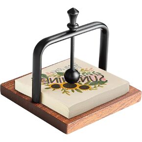 Wood Napkin Holder for Table, Square Tabletop Napkin Dispenser, Modern Wood Napkin Holder with Sophisticatedly Metal for Cafe, Hotel, Bar, Office(Black)