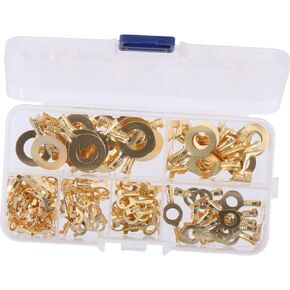 150Pcs M3 M4 M5 M6 M8 M10 Copper Ring Terminal Assortment Kit, Non-Insulated Open Barrel Wire Crimp Connectors Kit, O-Type Copper Ring Lugs Terminal Connector Kit