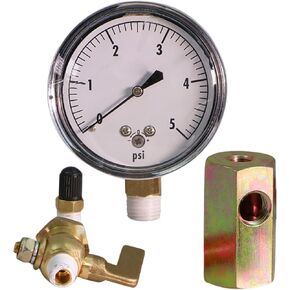 7427 0-5 PSI Low Pressure Gas Tester Gauge, 2" Display, Includes Hex Body w/Valves
