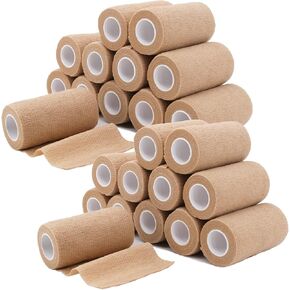 24 Rolls Self Adhesive Bandage Wrap, Vet Wrap 4 Inch x 5 Yards for Horses Dogs Wounds Care, Beige Self Sticking Elastic Bandage Wrap Tape for Wrist, Ankle, Sports, Tatto