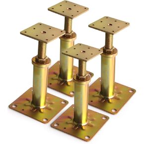 4 Pcs Adjustable House Floor Posts for Support, 6.5" - 8.5" Height Mini Post, Each Supports 2000-4500 Lbs, DIY House Posts Ideal for Basement, Stairs and Crawl Space Stabilization, Gold