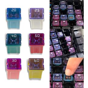 6 PCS Automotive Long Fuse Combination Kit, 20A 25A 30A 40A 50A 60A Bright Color Coded Fuse Kit, Waterproof Shell Accessories, Universal for Cars Trucks Multi-Function Fuse (Multicolored)