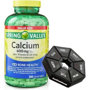 Spring - Valley Calcium 600 mg + Vitamin D 20 mcg - 500 Count with Weekly Pill Organizer GoodDealsHouse - Bone Health Dietary Supplement Tablets